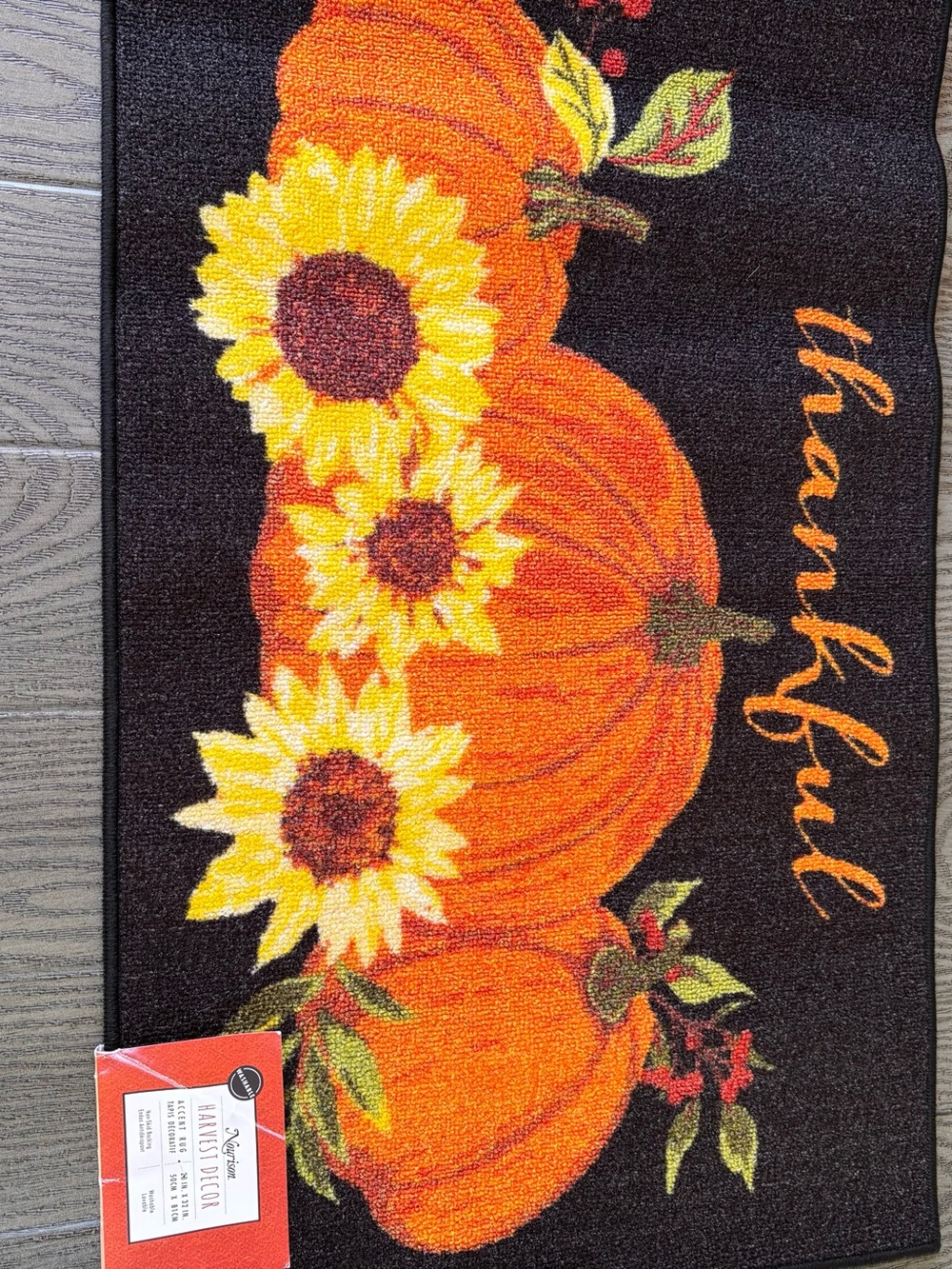 Thankful Pumpkin & Sunflower Fall Door Mat  22in x 32 in   Washable